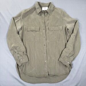 Aritzia Babaton Tencel Utility Shirt Womens XS Olive Green Button Up Long Sleeve